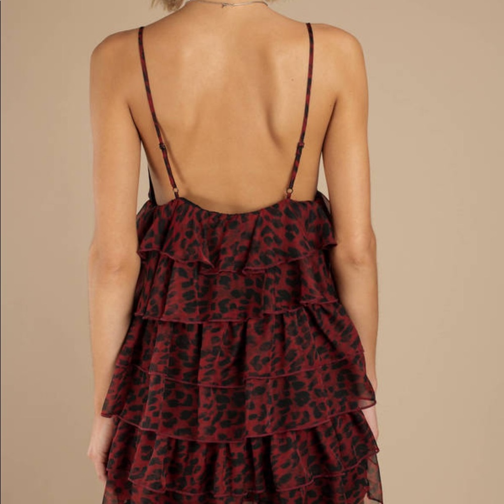 TOBI TOMMY RED RUFFLE LEOPARD DRESS SZ M - Picture 7 of 14